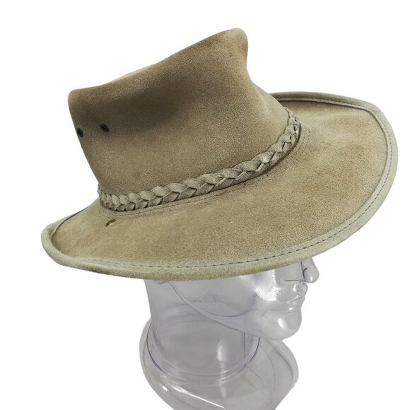 BC Hats Steer Hide Australian Outback Bush Hat Size L Suede Leather Safari - Picture 10 of 12